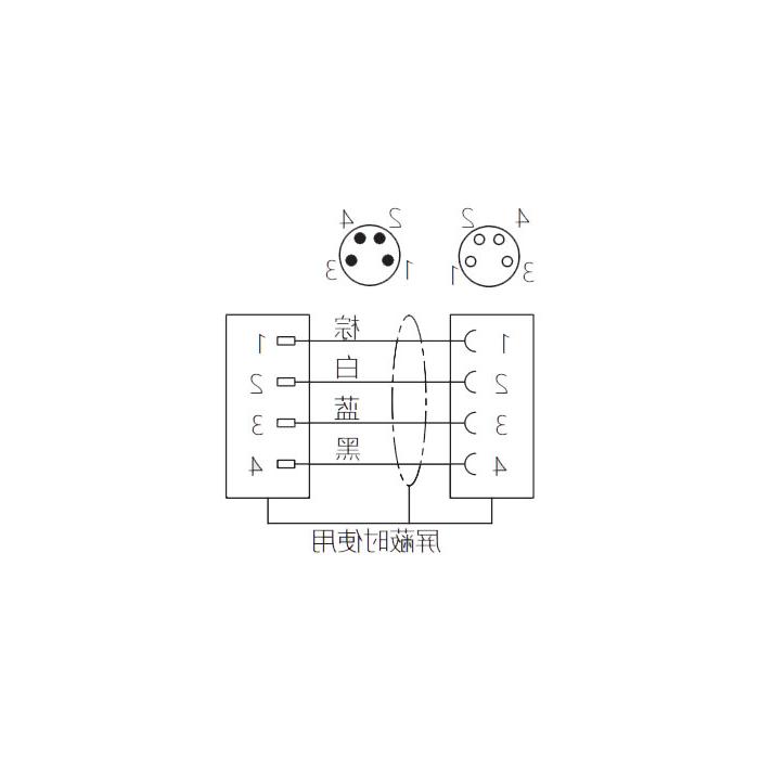 M8 4-PIN, female straight turn male straight, double end precast PUR flexible cable, shielded, black sheath, 63D125-XXX