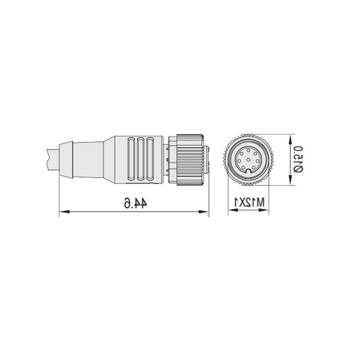 M12 8Pin、母头直型、单端预铸PUR柔性电缆、带屏蔽、黑色护套、64S323-XXX