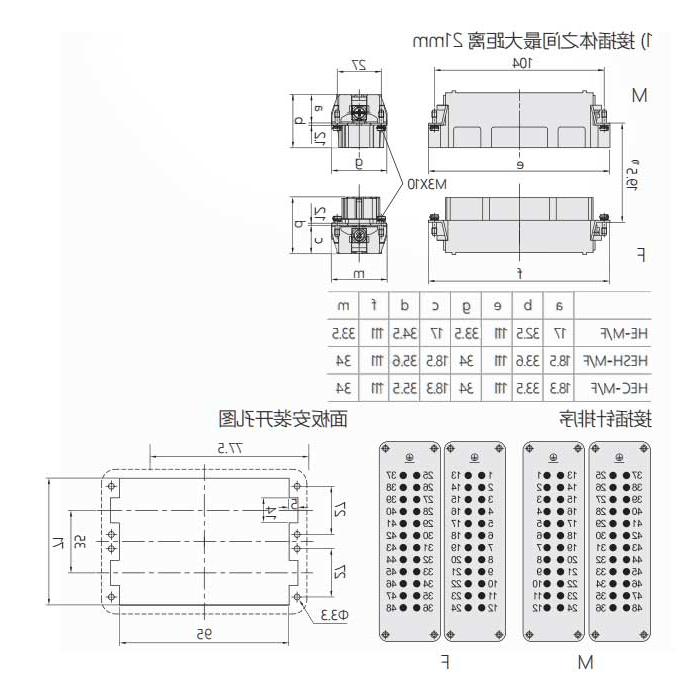 Female core, screw crimping, fit H48B housing, HE-024-F(1-24)/HE-024-FD(25-48), 09330242701/09330242711